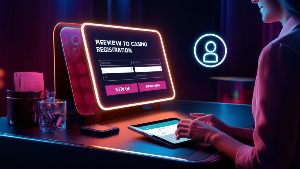 Player completing casino registration on a tablet beside a verification email icon