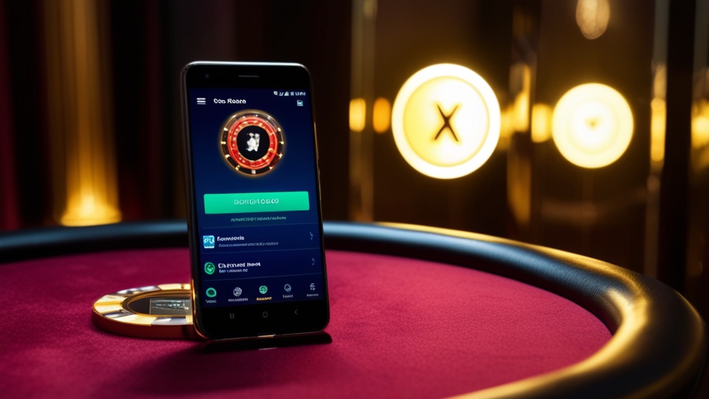 A phone showing a casino app download page in a dark neon-lit setting
