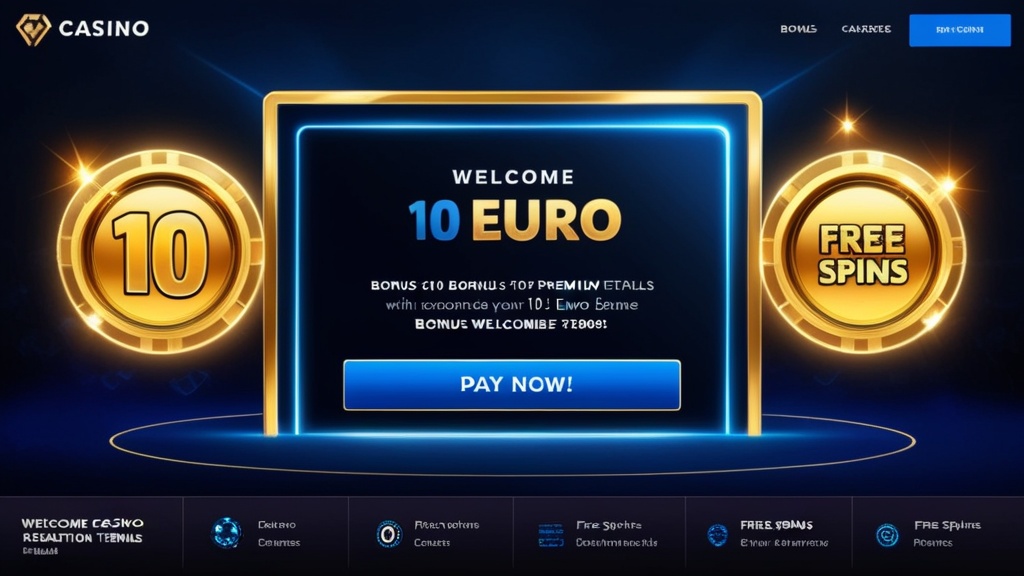 Ten euro welcome bonus card with bonus terms in a casino setting