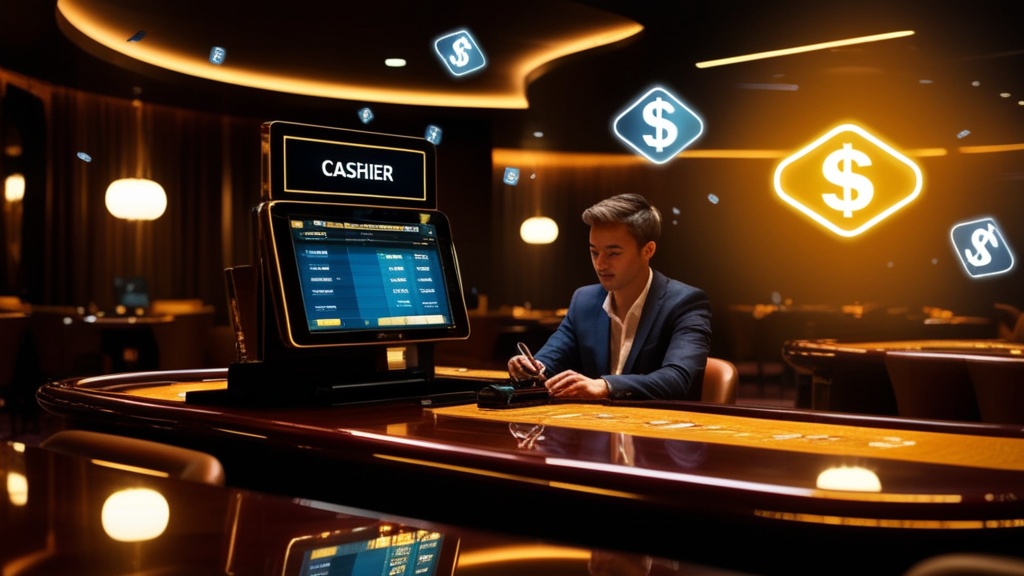 Player reviewing a casino withdrawal request on a glowing cashier screen